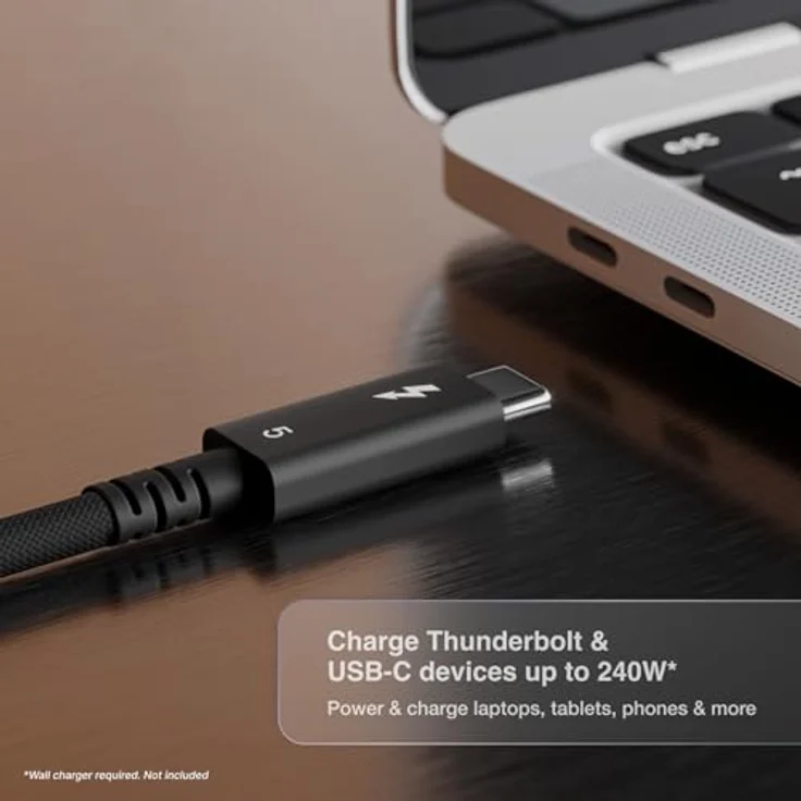 CalDigit Thunderbolt 5 Pro, geflochtenes Kabel mit 120Gbps, 240W Stromversorgung, kompatibel mit Thunderbolt 3, 4, USB4 Typ C, Schwarz (1 m) – Bild 4