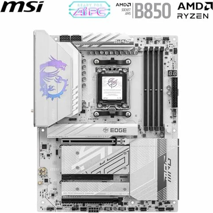 MSI MPG B850 Edge TI WiFi Mainboard, ATX - Unterstützt AMD Ryzen 9000/8000/7000 Prozessoren, DDR5 Memory Boost (8400+MT/s OC), PCIe 5.0 x16, M.2 Gen5, Wi-Fi 7, 5G LAN – Bild 2