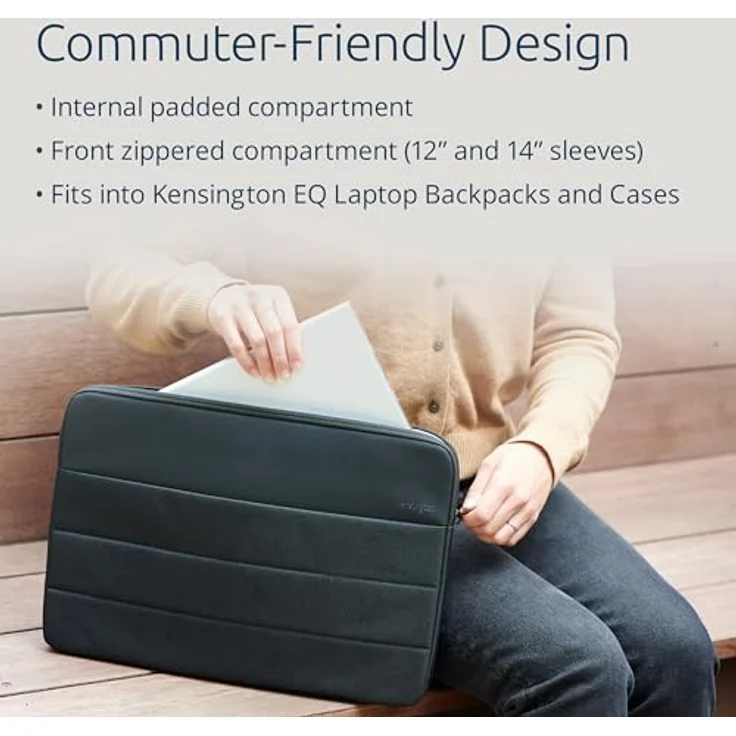 Kensington EQ 12" Laptophülle, gefertigt aus 7,2 mm starken Kunststoffflaschen, für Laptops/Tablets bis zu 12 Zoll, umweltfreundlich, schwarz (K60393WW) – Bild 5