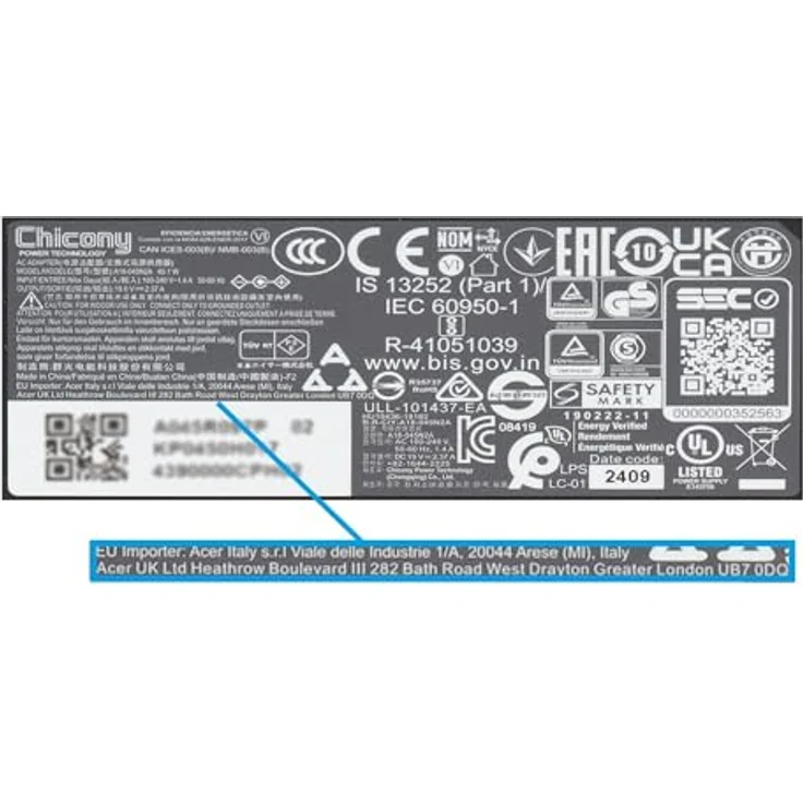 Acer Kp.0450h.001, Notebook Netzteil, 45 W, Schwarz, Originalqualität – Bild 5