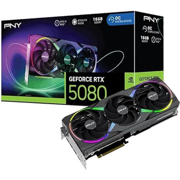 PNY GeForce RTX 5080 Epic-X OC, 16384 MB GDDR7 Next-Gen-Grafikkarte mit Triple-Fan-Kühlerdesign, RGB-LED-Beleuchtung – Bild 2