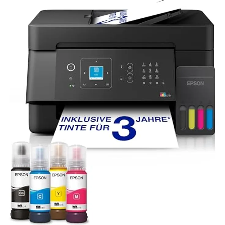 Epson EcoTank ET-4900, Multifunktionsdrucker mit Tintenstrahldruck und automatischem Dokumenteneinzug, A4, WLAN, Farbe, 3600 Seiten Druckleistung