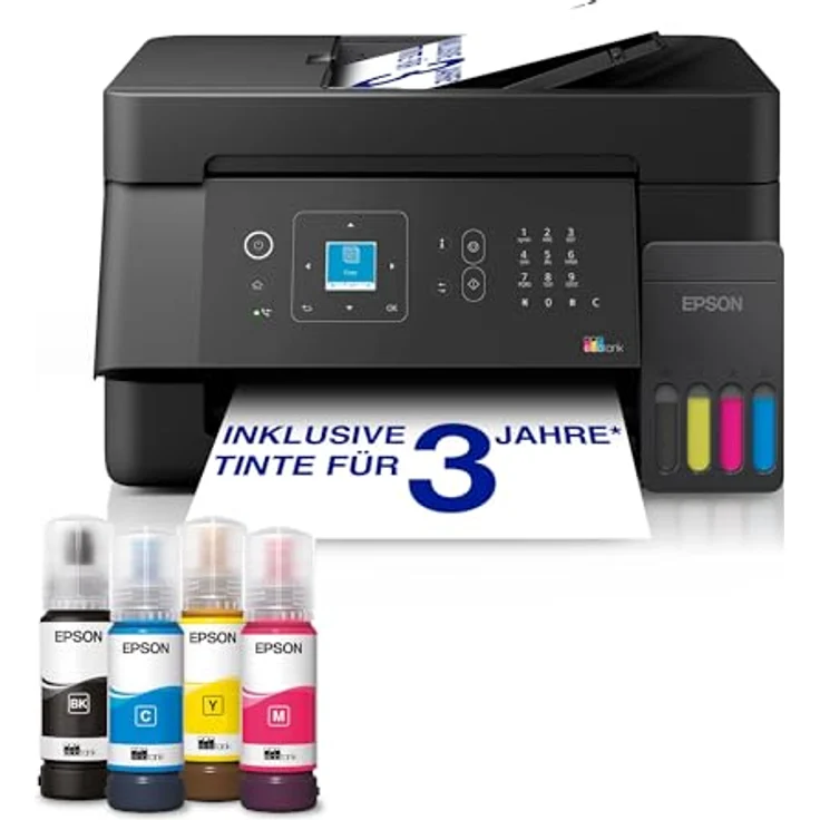 Epson EcoTank ET-4900, Multifunktionsdrucker mit Tintenstrahldruck und automatischem Dokumenteneinzug, A4, WLAN, Farbe, 3600 Seiten Druckleistung – Bild 1