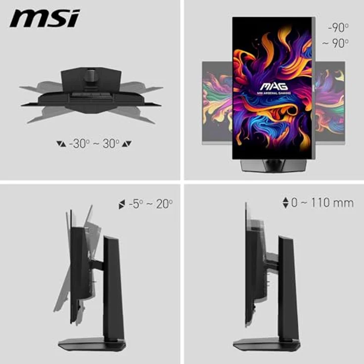 MSI MAG 272QP QD-OLED X50, 27" WQHD Gaming-Monitor, 2560x1440, 500Hz, 0,03ms, Quantum Dot OLED Panel, DisplayHDR True Black 500, HDMI 2.1, DP 1.4a, USB-C (15W PD), Höhenverstellung – Bild 4