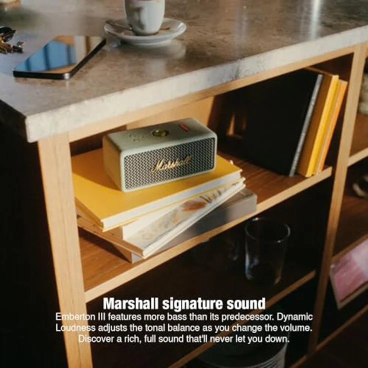 MARSHALL Emberton III Bluetooth Lautsprecher, Sage, 32 Stunden Akkulaufzeit, wasserfest, True Stereophonic, integriertes Mikrofon – Bild 4