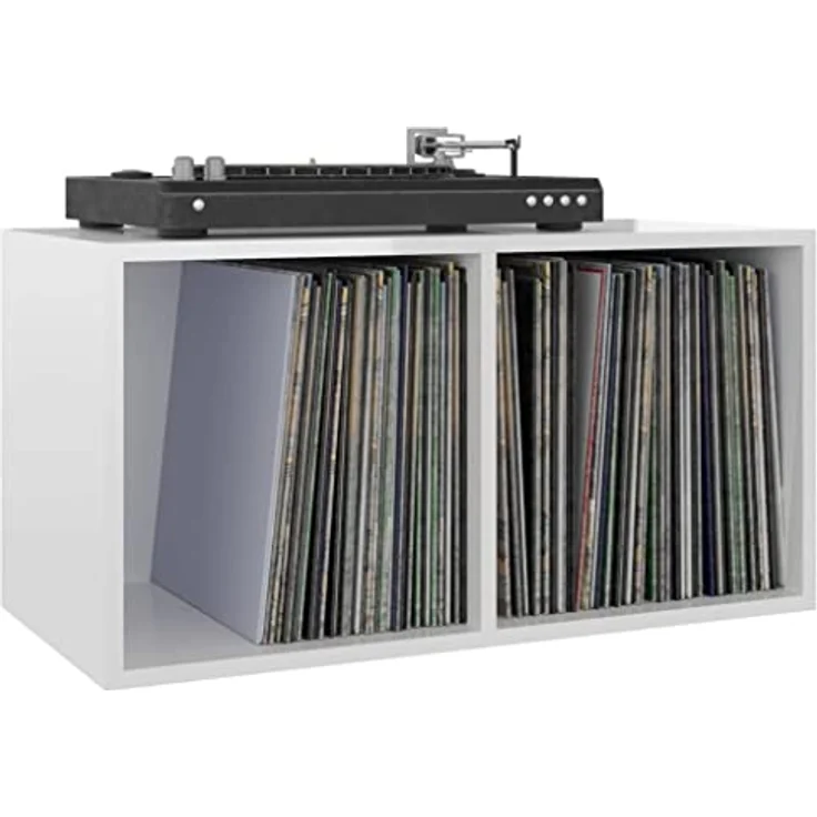 vidaXL Schallplatten-Aufbewahrungsbox Hochglanz-Weiß 71×34×36cm – Bild 5