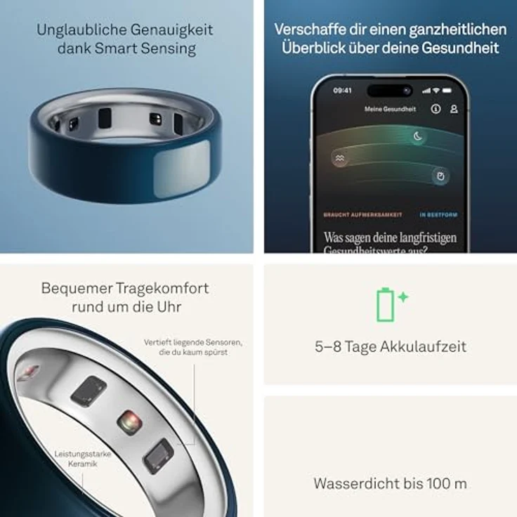 Oura Ring 4 Ceramic (Größe 13, Midnight), Smart Ring mit über 40 biometrischen Werten und 5–8 Tagen Akkulaufzeit, blau – Bild 5
