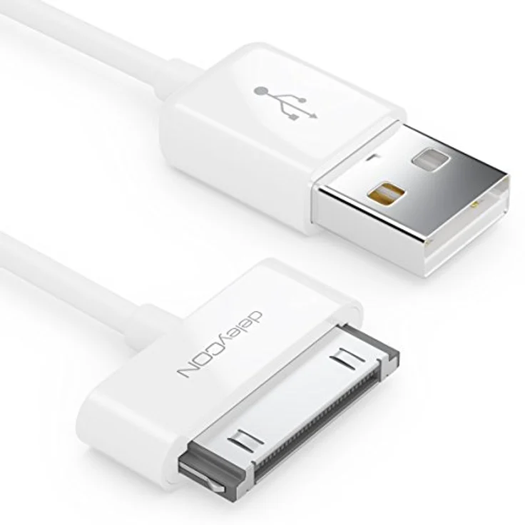deleyCON 30-Pin USB Ladekabel Dock Connector, 0,5m, kompatibel mit iPhone 4s/4/3Gs/3G, iPad, iPod - Weiß – Bild 1