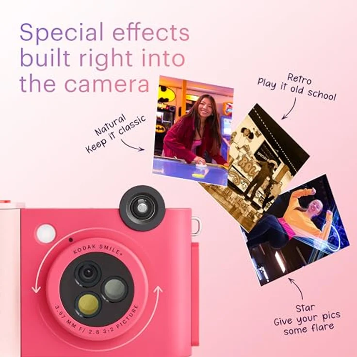 KODAK Smile+ 2-in-1 Digitale Sofortbildkamera & kabelloser Bluetooth-Fotodrucker - 10MP, Spezialeffekt-Drehobjektiv, Zink 2x3” Klebefotos, Drucken über Fun-App von Smart Devices - Fuchsie – Bild 2