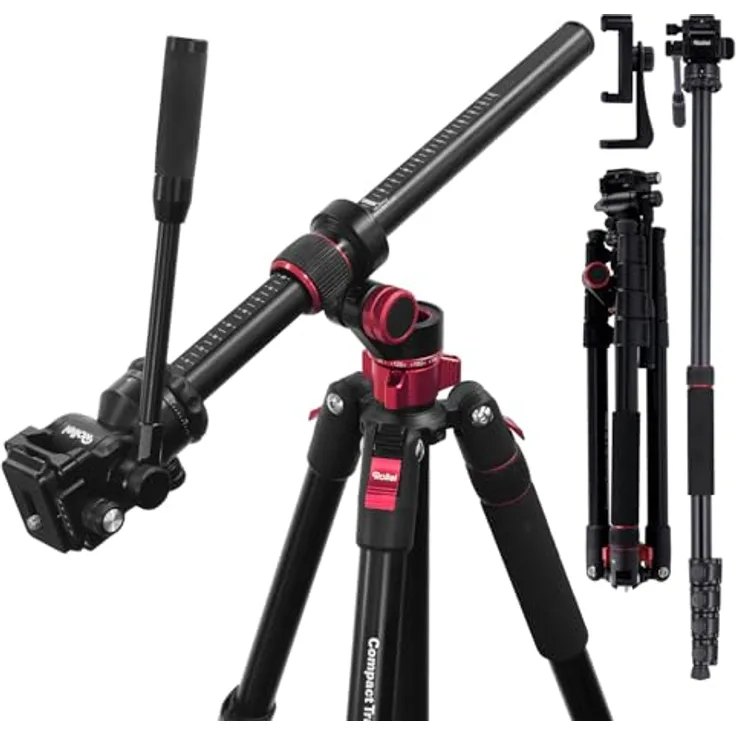 Rollei Compact Traveler No.2 XL, Aluminium Video Stativ mit Fluidkopf, 212 cm höhenverstellbar, inkl. Einbeinstativ und Smartphone-Halterung