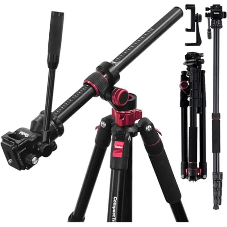Rollei Compact Traveler No.2 XL, Aluminium Video Stativ mit Fluidkopf, 212 cm höhenverstellbar, inkl. Einbeinstativ und Smartphone-Halterung – Bild 1