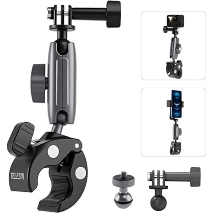 TELESIN Universal Handlebar Tube Clamp Mount for Sport Cameras (Aluminium)