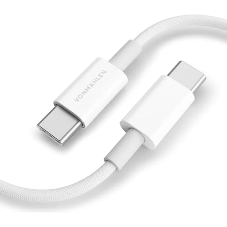 VONMÄHLEN USB-C zu USB-C Kabel, 60 Watt Fast Charging, 1 Meter, langlebig und flexibel aus geflochtenem Nylon, weiß – Bild 5