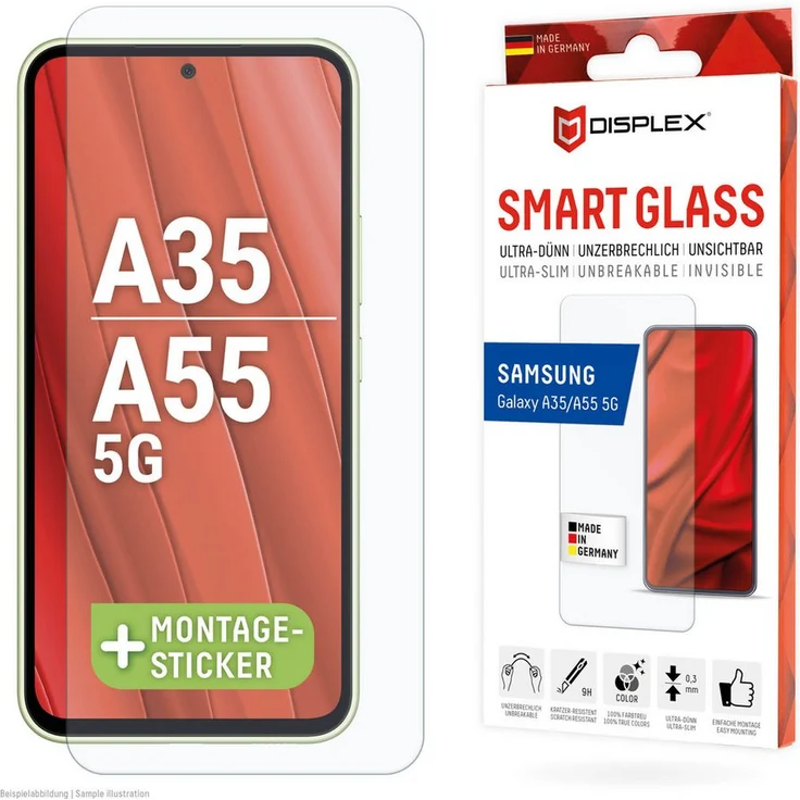 "Displex Smart Glass (9H) Panzerfolie für Samsung Galaxy A35/A55 5G, ultra-dünn, unzerbrechlich, transparent" – Bild 1