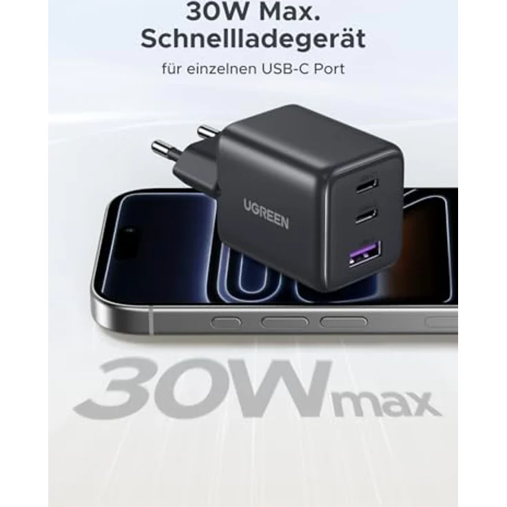 UGREEN USB C Ladegerät 30W, 3-Port GaN Netzteil, PD Schnellladung für iPhone 17, kompakt und sicher – Bild 2