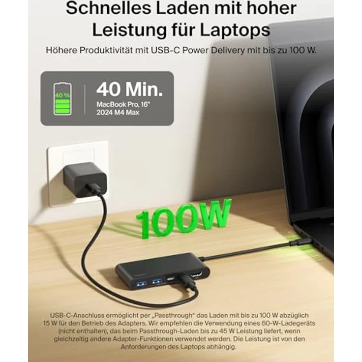 Belkin USB C Hub 5-in-1 Docking Station, 4K HDMI 60 Hz, 100 W Power Delivery, 5 Gbit/s Datentransfer, USB-C Adapter für MacBook, iPad Pro – Schwarz – Bild 5