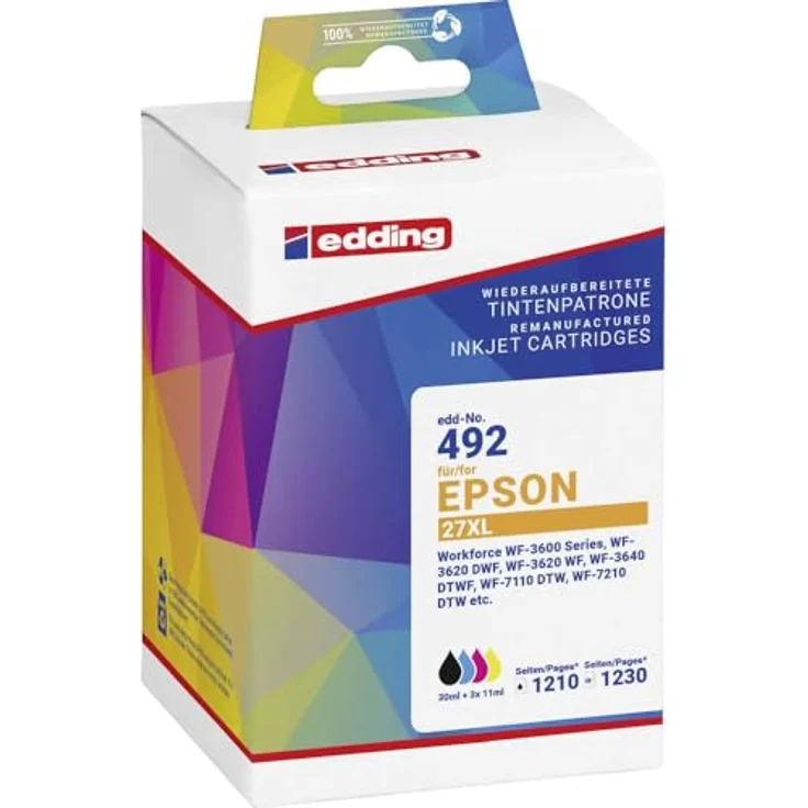 edding Tintenpatrone Set für Epson T27XL, 4-tlg. (schwarz, cyan, magenta, gelb), hohe Seitenleistung bis 1300 Seiten (schwarz) und 1200 Seiten (je Farbe) – Bild 2