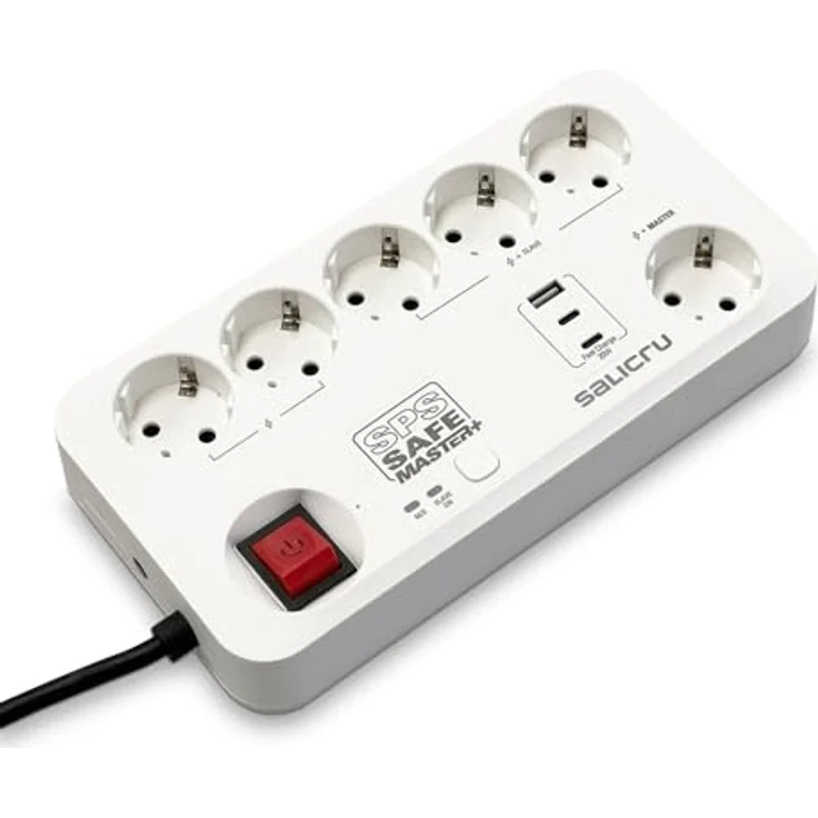 Salicru SPS Safe Master+, Steckdosenleiste mit 6 AC-Steckdosen, 1.40 m, Master/Slave-Funktion, Schutz vor Stromschwankungen – Bild 1