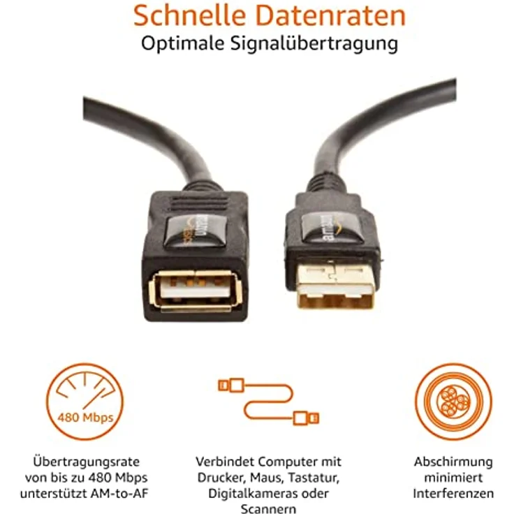 AmazonBasics USB 2.0-Verlängerungskabel A-Stecker auf A-Buchse 3 m – Bild 3