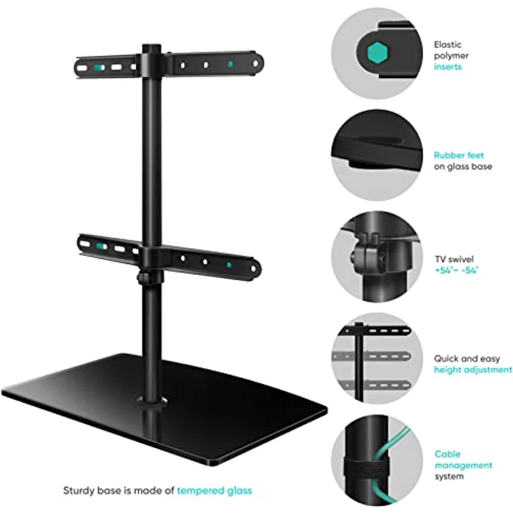 ONKRON Designed to Support [PT3] TV Ständer schwenkbar, höhenverstellbar für 32-75 Zoll Flach&Curved Bildschirme, Tischständer, bis zu 40 kg, VESA 400x400, Schwarz, PT3-B – Bild 3