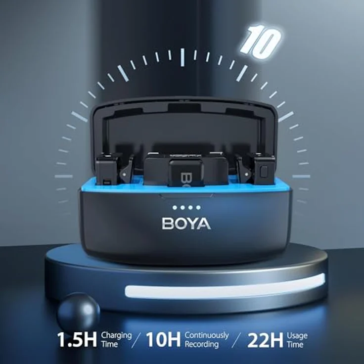 Boya Boyamic Wireless Mikrofon Set, 2,4 GHz Digitalfrequenzsystem mit 8 GB Speicher, bis zu 300 Meter Reichweite, 15 Stunden Akku, OLED-Display, schwarze Farbe – Bild 5