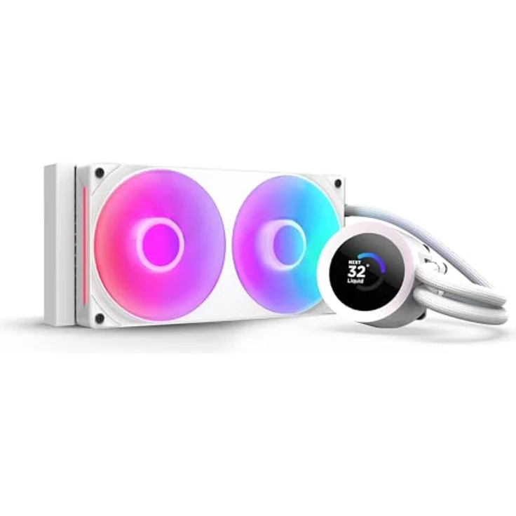 NZXT Kraken Plus 240 RGB, AIO CPU Flüssigkeitskühler mit 240mm Radiator, anpassbarem 1,54" LCD und F240 RGB Core Lüfter, Weiß – Bild 1