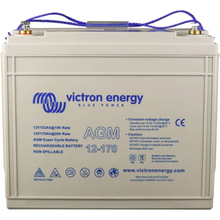 Victron Energy AGM Super Cycle 12V 170Ah Bleiakku, Hochstromfähig mit M8-Kupferkabelschuh-Anschlüssen, kompakte Abmessungen 153 x 280 x 336mm