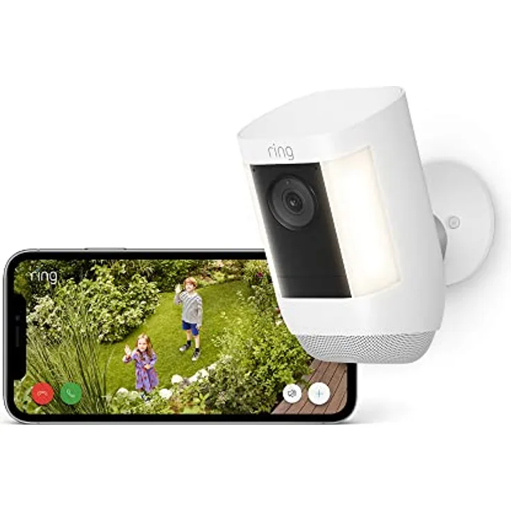 Ring Spotlight Kamera Pro Akku (Spotlight Cam Pro Battery) | Überwachungskamera aussen mit HDR-Video, WLAN, Bewegungserfassung, Alexa-kompatibel | Akkubetriebene Sicherheitskamera mit LED & Sirene, weiß