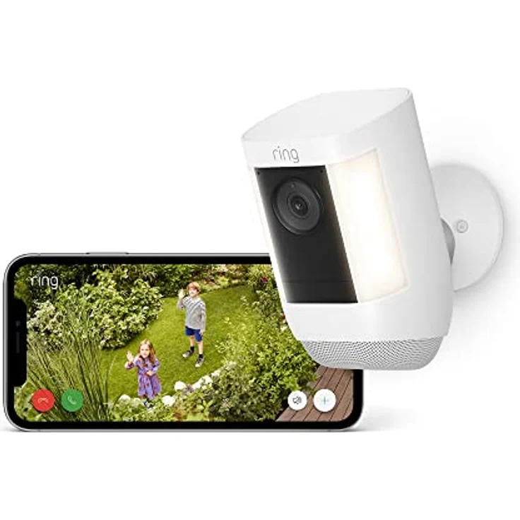 Ring Spotlight Kamera Pro Akku (Spotlight Cam Pro Battery) | Überwachungskamera aussen mit HDR-Video, WLAN, Bewegungserfassung, Alexa-kompatibel | Akkubetriebene Sicherheitskamera mit LED & Sirene, weiß – Bild 1
