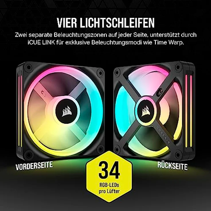 Corsair iCUE LINK QX120 RGB 120mm Magnetic Dome RGB Fans - Dreifach-Lüfter-Starter-Kit mit iCUE LINK System-Hub - Schwarz – Bild 4