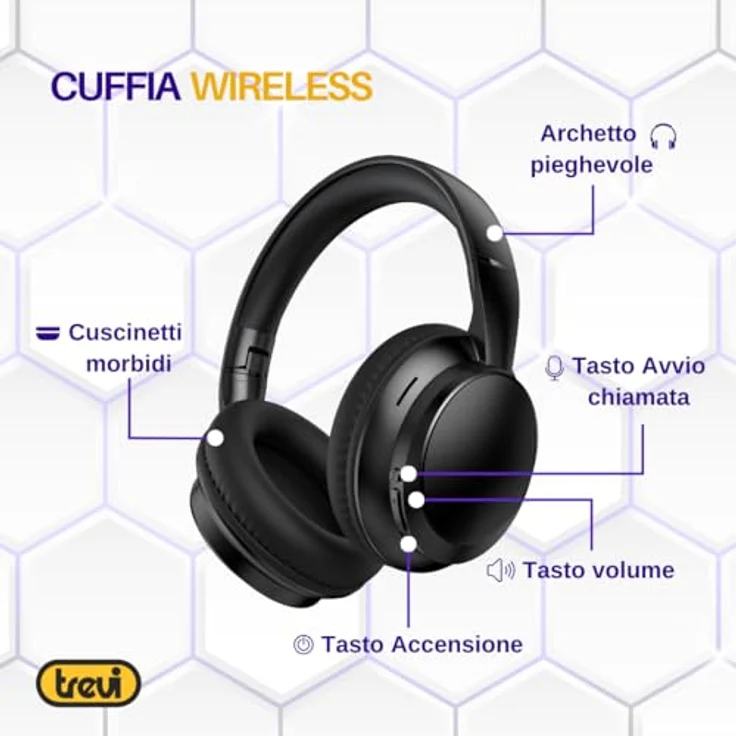 Trevi DJ 12E35 BT, Kabellose Over-Ear-Kopfhörer mit HiFi-Stereo, Mikrofon, 8 Stunden Spielzeit, faltbar, leicht, kompatibel mit iOS und Android – Bild 3