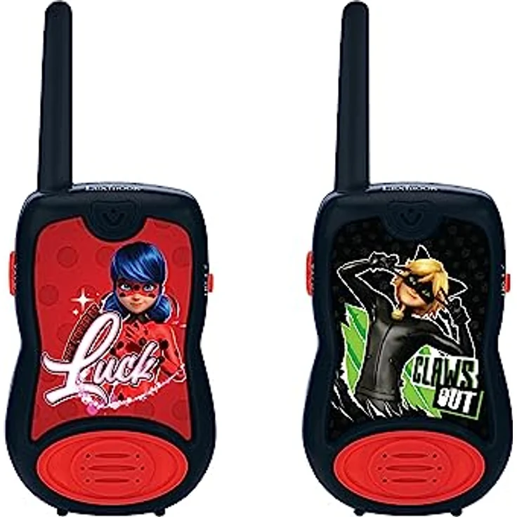 Lexibook Miraculous Ladybug Chat Noir, Walkie-Talkies mit 200m Reichweite, 2 Kommunikationskanälen, Gürtelclip, Schwarz/Rot, TW12MI – Bild 1