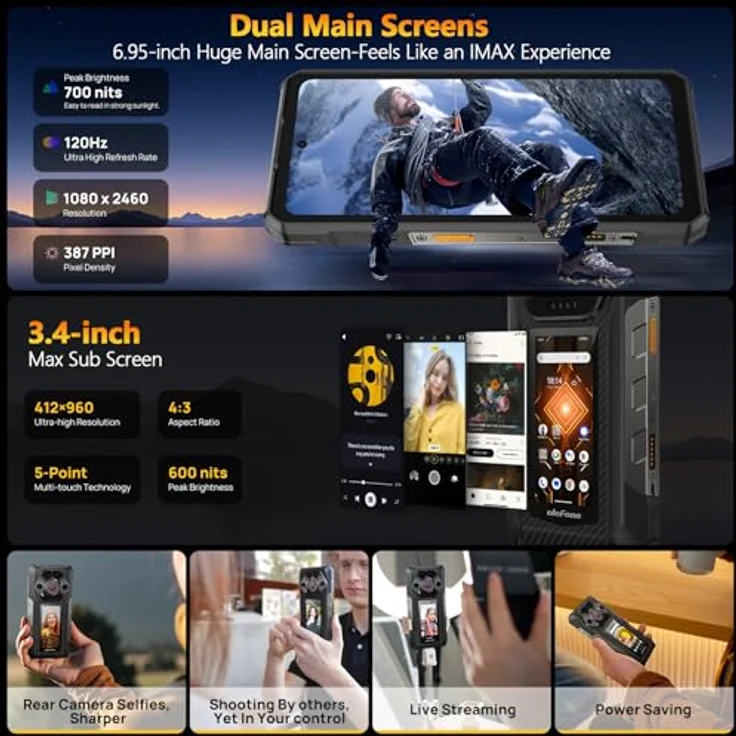 Ulefone Armor 30 Pro, 5G Outdoor Handy mit Dual-Screen, 32GB+512GB/2TB, 6,95" FHD+ 120Hz, 12800mAh, 50MP+64MP Nachtsichtkamera, Android 14, IP68/IP69K zertifiziert – Bild 2