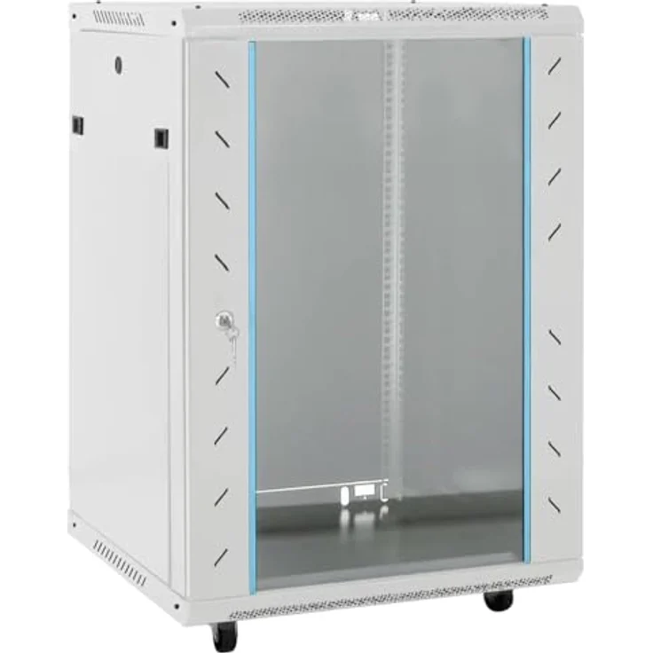 vidaXL 15U Netzwerkschrank 19", abschließbar, grau, 60x45x86 cm, aus kaltgewalztem Stahl, mit abnehmbaren Seitenteilen – Bild 1