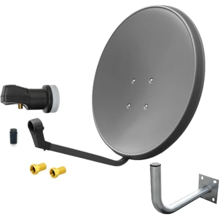 ARLI 60 cm HD Satellitenanlage, Single LNB Digital, 1 Teilnehmer, Wandhalter 45 cm, Grau, UHD 4K FullHD – Bild 1