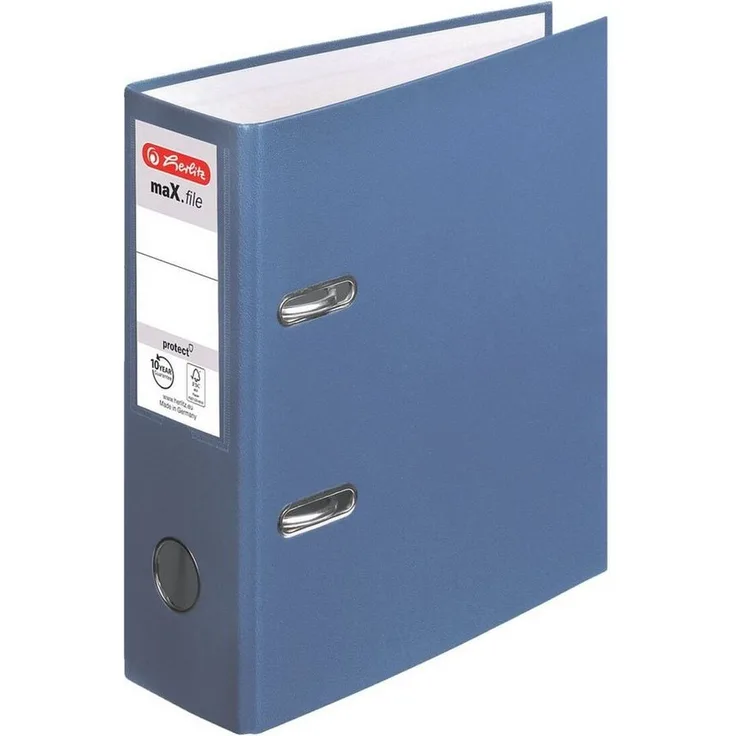 Herlitz Aktenordner maX.file, DIN A5 hoch, 7,5 cm Rückenbreite, Griffloch, Polypropylenfilie, graues Papier