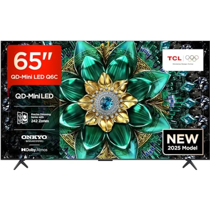 TCL 65Q6C 65 Zoll QD-Mini LED Fernseher, 4K HDR Premium 1000nits, Smart TV mit Google TV (Dolby Vision IQ & Atmos, Onkyo 2.1 Soundsystem, 144Hz Motion Clarity Pro, Game Master)