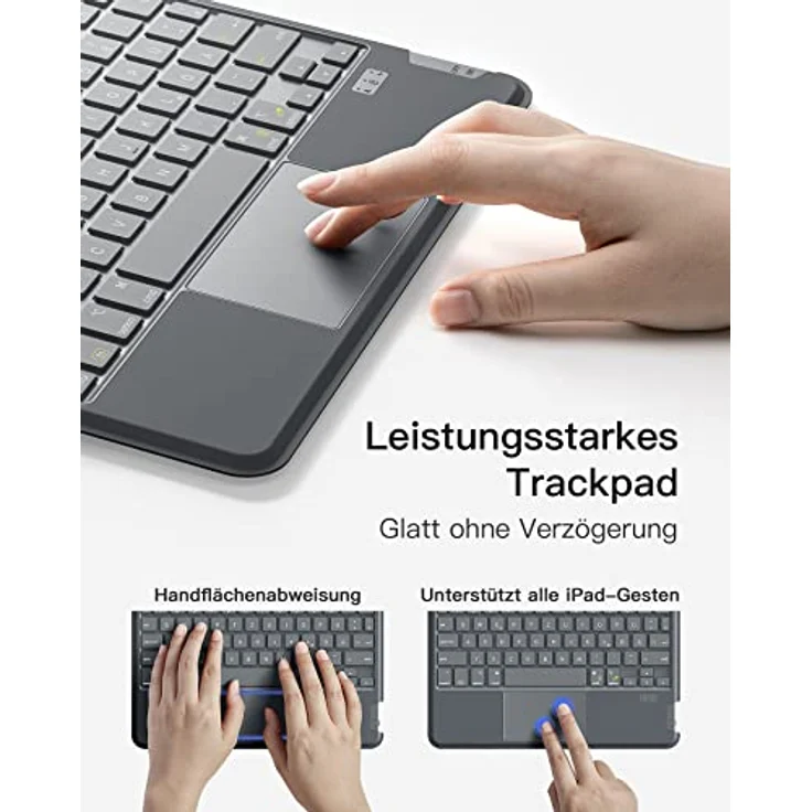 Inateck Hülle mit Tastatur für iPad Pro 11 2024, Ace-Touch Tastatur mit Touchpad für iPad Pro 11 Zoll (M4 2024), Abnehmbare, 7-Farbiger Hintergrundbeleuchtung, Hoch-/Querformat Ständer, QWERTZ,KB04111 – Bild 5
