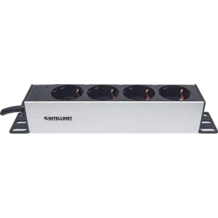 Intellinet 10'' 4-fach Steckdosenleiste Schutzkontakt ( Power-LED ohne Überspannungsschutz 1,8 m Stromkabel 1 HE ) schwarz 714020 – Bild 3