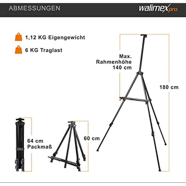Walimex pro Aluminium Atelierstaffelei XL 180 cm - Grosse Staffelei mit weitem Einsatzbereich, für Leinwand bis 140cm Höhe und 4cm Tiefe, nur 1,12kg, Halterung für Farben, Pinsel, Tücher, inkl. Tasche - Preisvergleich – Bild 4