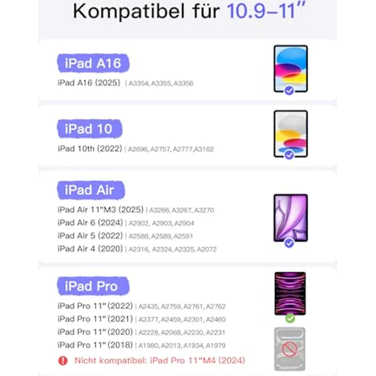 Inateck iPad-Tastatur für 11'' iPad Air 6 Gen 2024, iPad 10, iPad Air 5/4 Gen, 11'' iPad Pro (Ultraleichte, Abnehmbare Tastatur mit Touchpad, Tragbar) – Bild 2