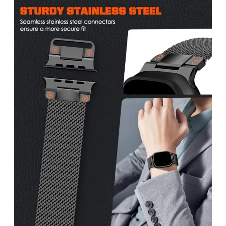 Astorgos Metallarmband für Apple Watch 42/44/45/46/49 mm, Edelstahl-Mesh mit magnetischem Schnallendesign – Bild 5