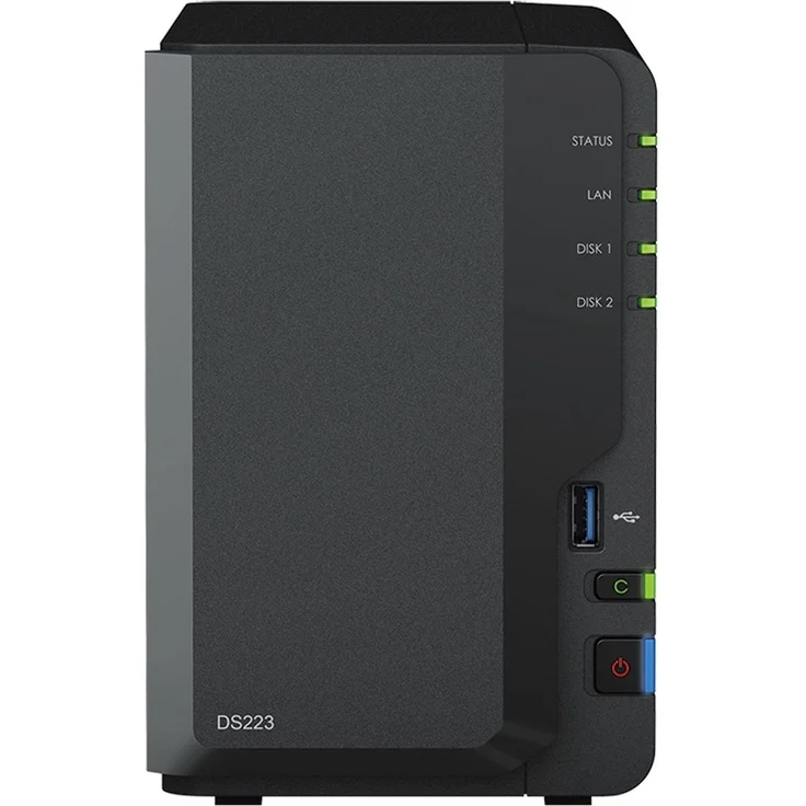 Synology DS223, NAS mit 12 TB Speicher (2 x 6 TB), Schwarz, Hot-Swap-fähig, Gigabit-Ethernet, RAID-Unterstützung