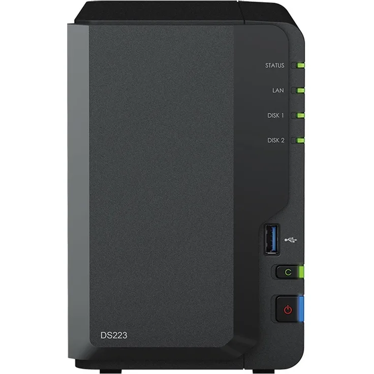 Synology DS223, NAS mit 12 TB Speicher (2 x 6 TB), Schwarz, Hot-Swap-fähig, Gigabit-Ethernet, RAID-Unterstützung