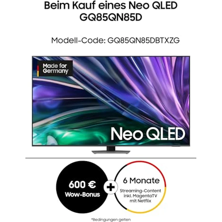 Samsung Neo QLED 4K QN85D Fernseher 85 Zoll, Samsung TV mit Neural Quantum 4K AI Gen2 Prozessor, Quantum-Matrix-Technologie, 4K Upscaling, Smart TV, GQ85QN85DBTXZG, Deutsches Modell [2024] – Bild 2