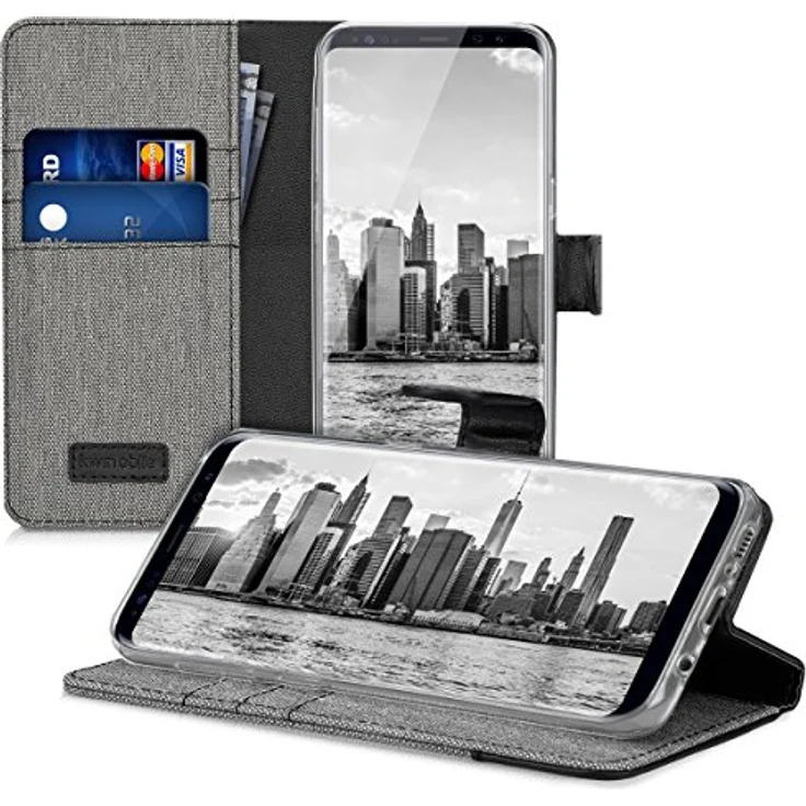 kwmobile Wallet Case kompatibel mit Samsung Galaxy S8 - Handyhülle mit Ständer und Kartenfächern - Grau Schwarz – Bild 3