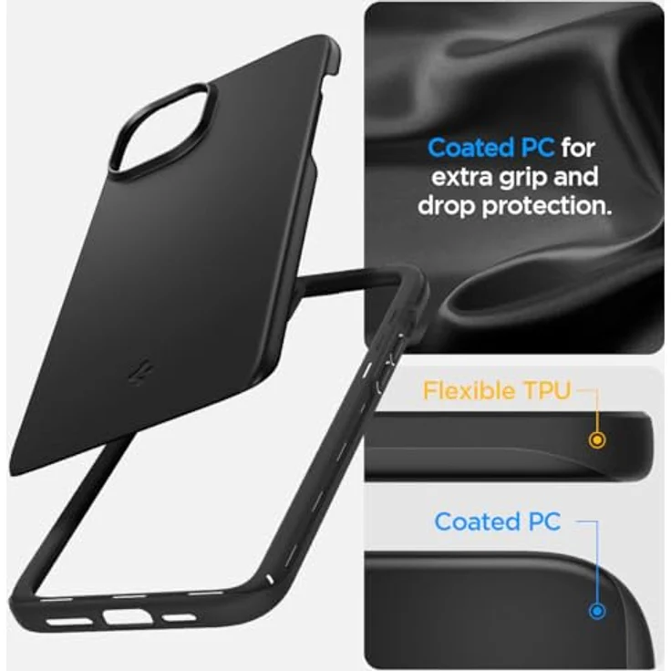 Spigen Thin Fit Hülle Kompatibel mit iPhone 15 -Schwarz, Matte Oberfläche, maßgeschneidert für alle Anschlüsse – Bild 4