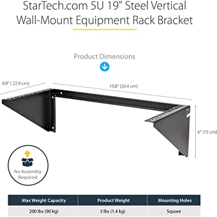 StarTech.com 5HE Vertikale Wandhalterung Rack - 19 Zoll Low Profile Offene Wandhalterung - Netzwerk/Serverraum/Daten/AV/IT/Patch Panel/Kommunikation - mit Käfigmuttern/Schrauben (RK519WALLV) – Bild 3