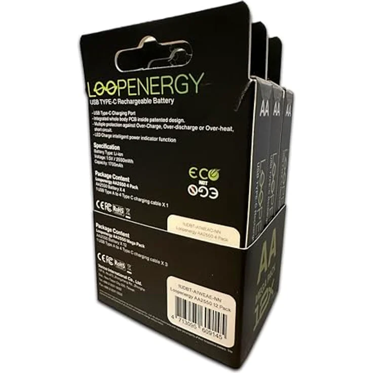 VERICO LoopEnergy AA 2550 Wiederaufladbare USB-C Batterie 12er Pack - Schnellladung in 2 Stunden - Mit 3x USB-A auf 4x USB-C Kabeln – Bild 5