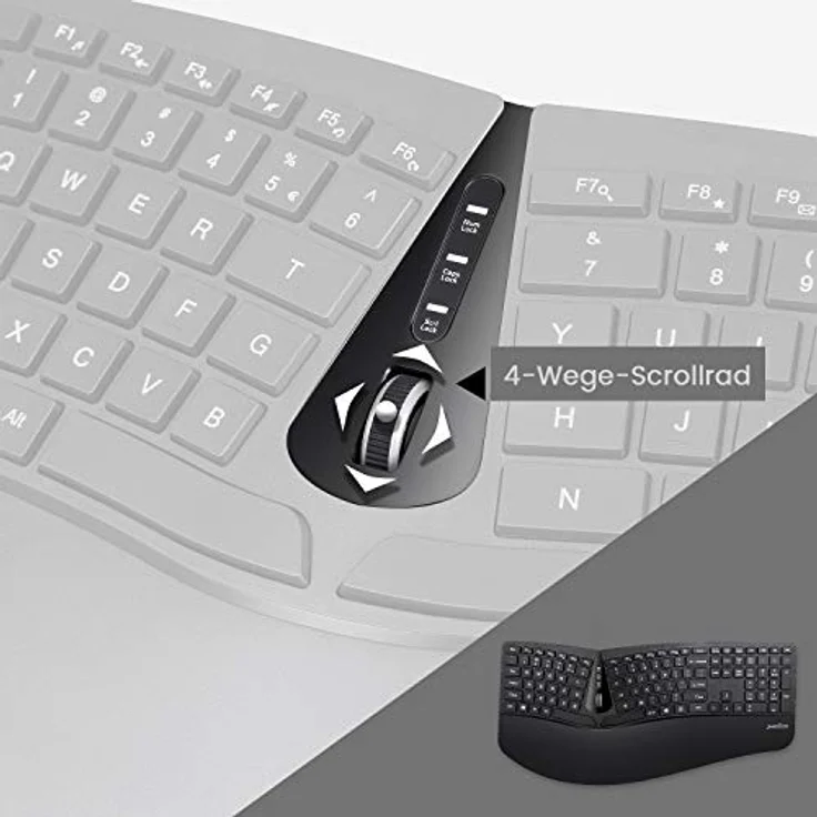 Perixx PERIDUO-605BDE Funk Tastatur, Maus-Set Deutsch, QWERTZ, Schwarz Ergonomisch, Multimediatasten, Handballenauflage – Bild 4